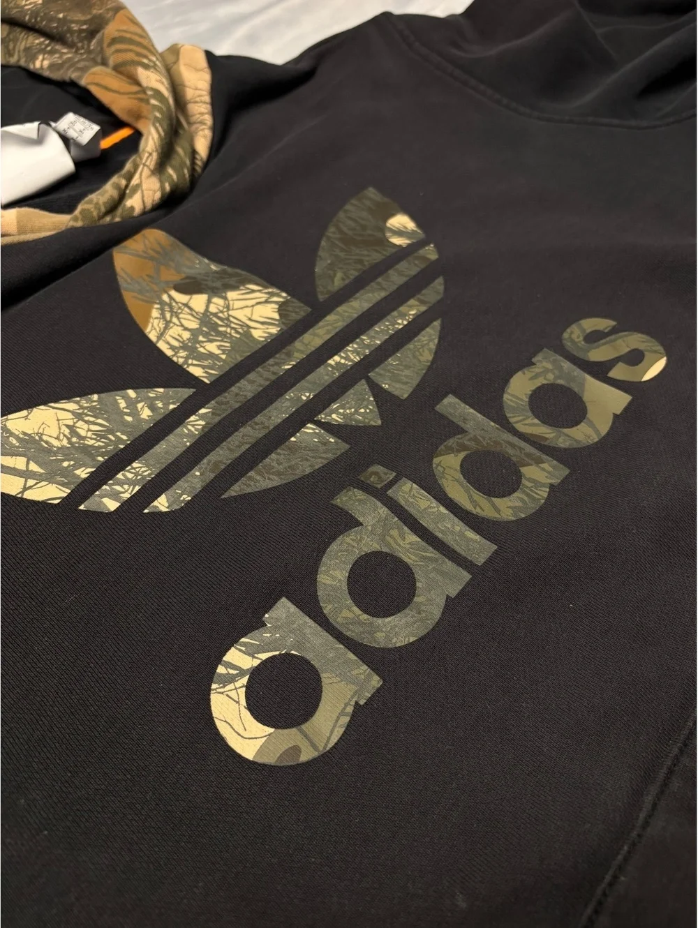 Adidas Black Hoodie with Camouflage Hood and Logo - Size XL